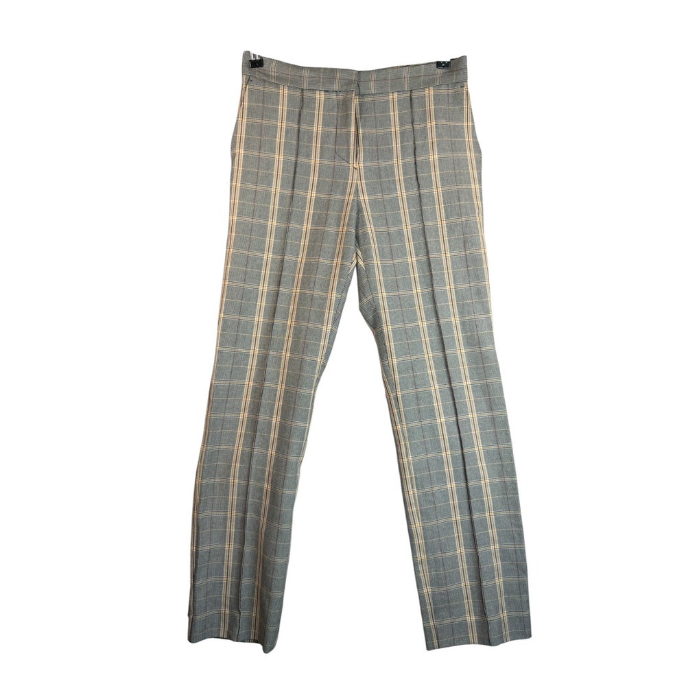 Maje Grey Glen Plaid Trousers High Waist Straight Leg Pants Orange Check Size 36